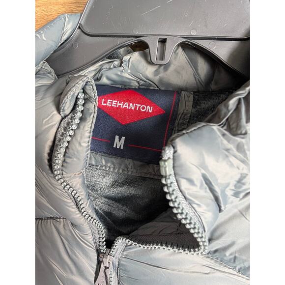 Leehanton Puffer Jacket Men M Dark Gray Fleece Lined Detachable Hooded Full Zip - Picture 3 of 4